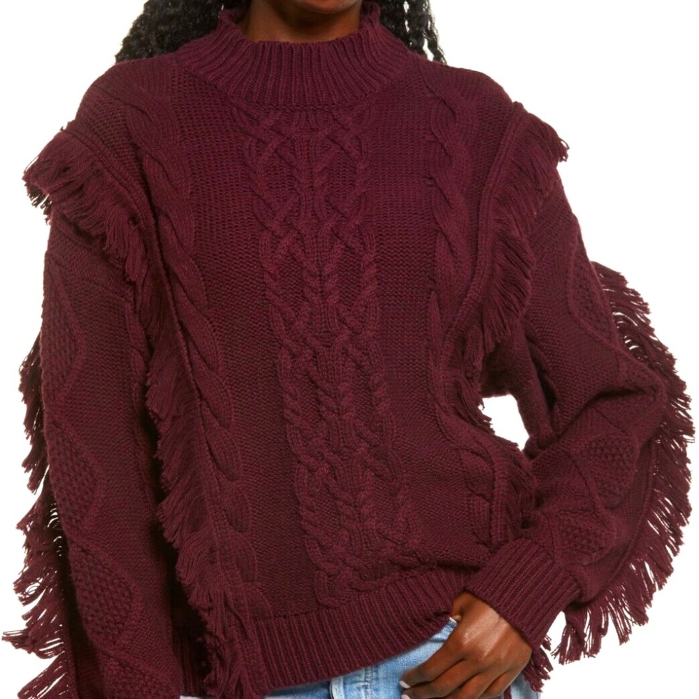 Leith Fringe Sweater Maroon Burgundy Small